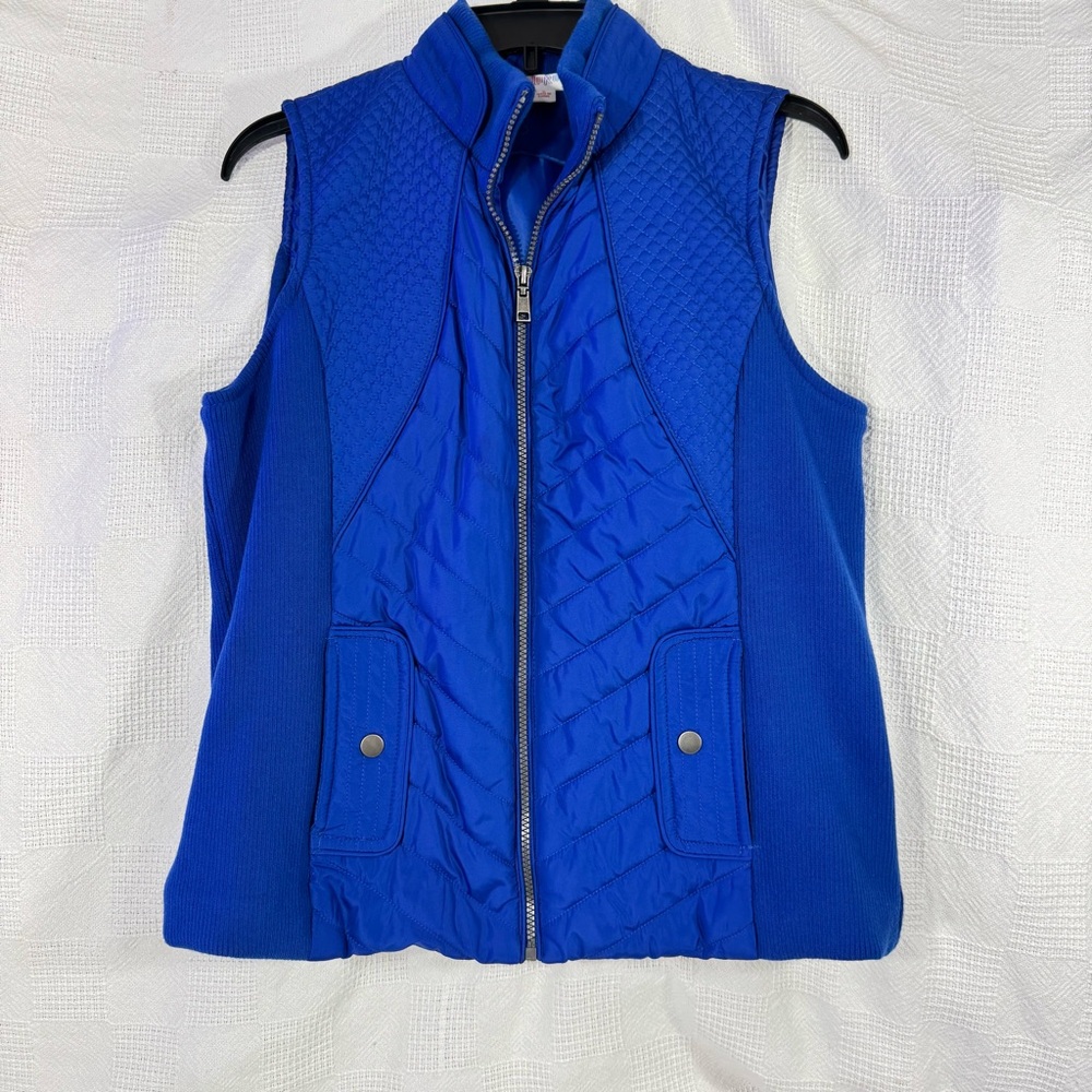 LulaRoe Women's Blue Quilted Vest Zip‎ Size Small Button Pockets EUC
